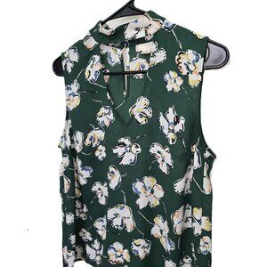 Finn & Grace Womens Sleeveless Blouse Green White Floral Size Medium